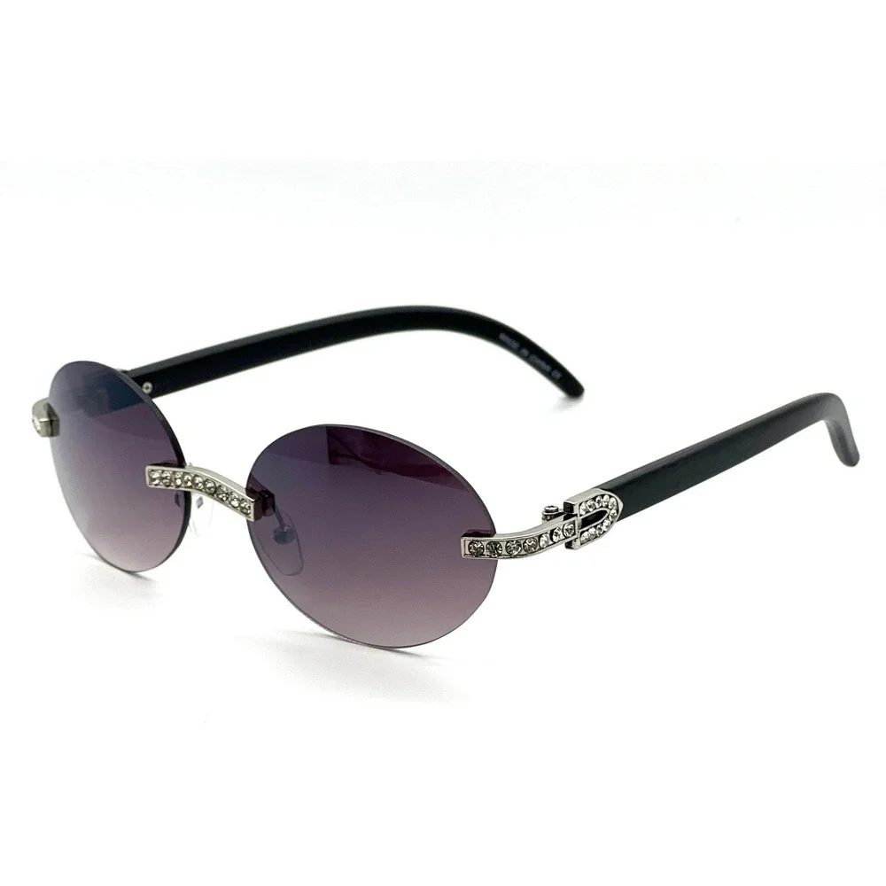Rhinestone Rimless‎ Sunglasses Round Lens Fashion Shades Designer Style Elegant